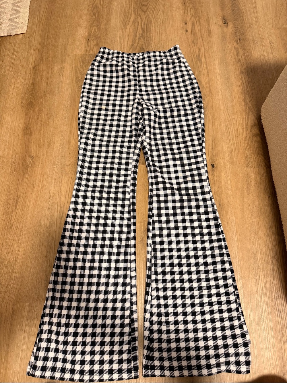 Black & White Gingham Flared Pants